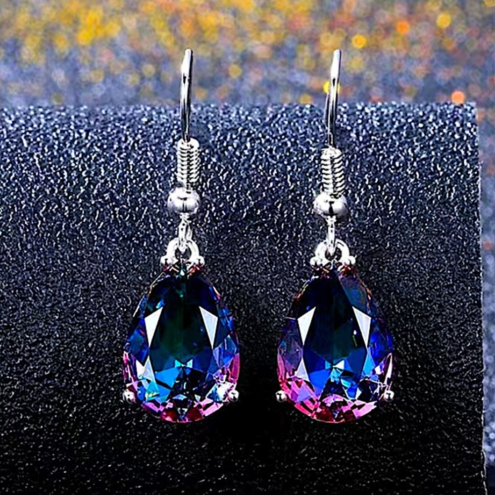 Silver Amethyst Pink Crystal Drop Dangle Boho Handmade Earrings